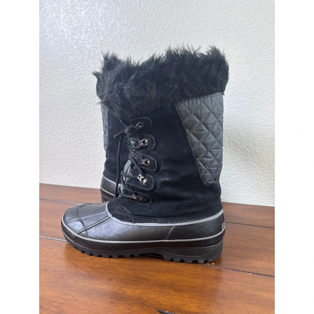 Khombu Nordic 2 Snow Boots Womens 10 Black Faux Fur Trim Waterproof Duck Boots